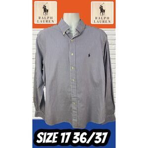 Polo Ralph Lauren Shirt Mens XL 17.5 36/37 Classic Fit Blue White Stripe